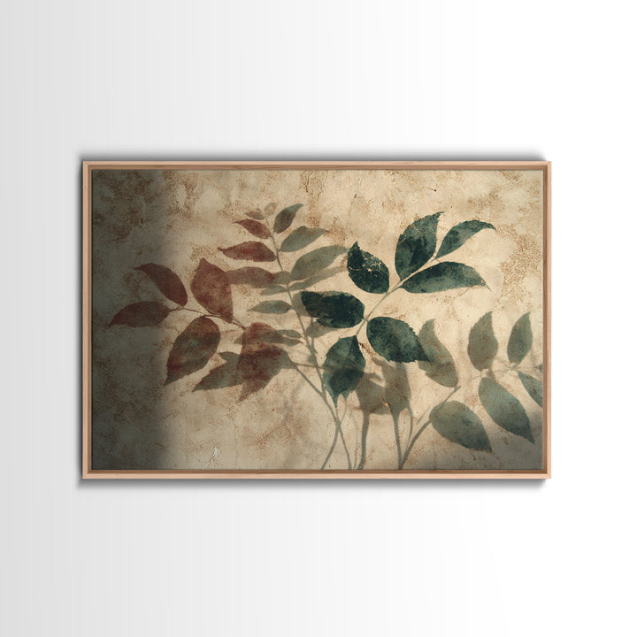 Tonal Botanical Shadows on Plaster Surface Canvas Print, Above Bed Art, Living Room Wall Art, Bedroom Decor, Oil Painting, ABA-3x2-51