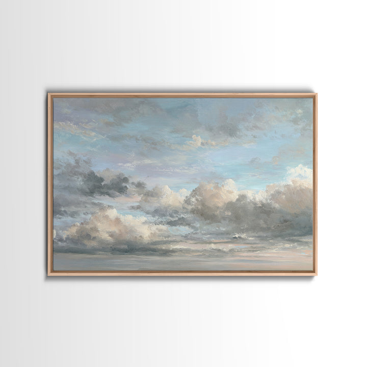 Tranquil Cloudscape with Blush Undertones Canvas Print, Above Bed Art, Japanese Wall Art, Bedroom Decor, Fine Art, Serenity, ABA-3x2-57