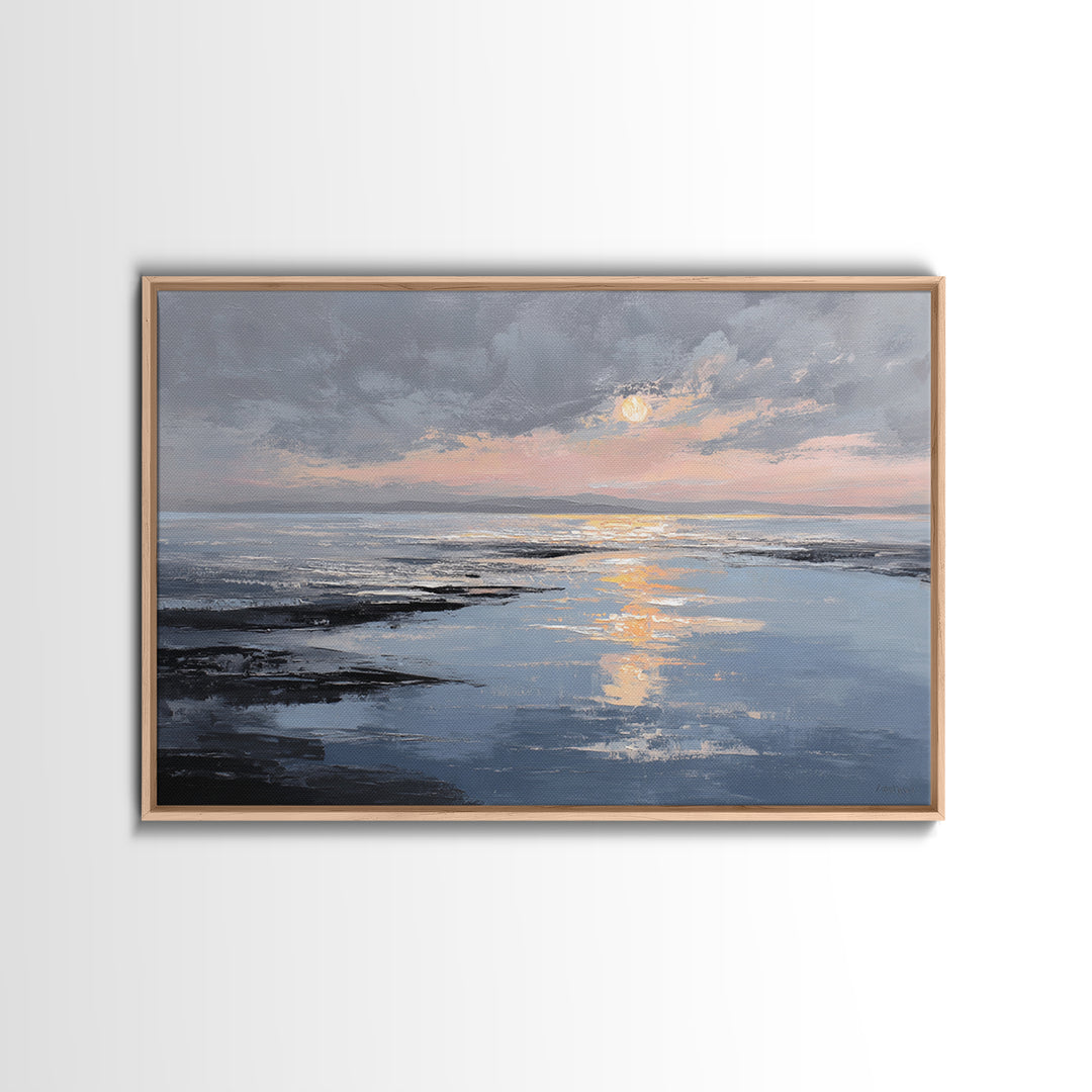 Serene Ocean Tide Seen from Above Canvas Print, Above Bed Art, Western Decor, Bedroom Decor, Oil Painting, Serenity, ABA-3x2-73
