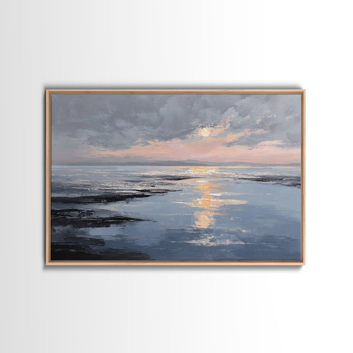 Serene Ocean Tide Seen from Above Canvas Print, Above Bed Art, Western Decor, Bedroom Decor, Oil Painting, Serenity, ABA-3x2-73