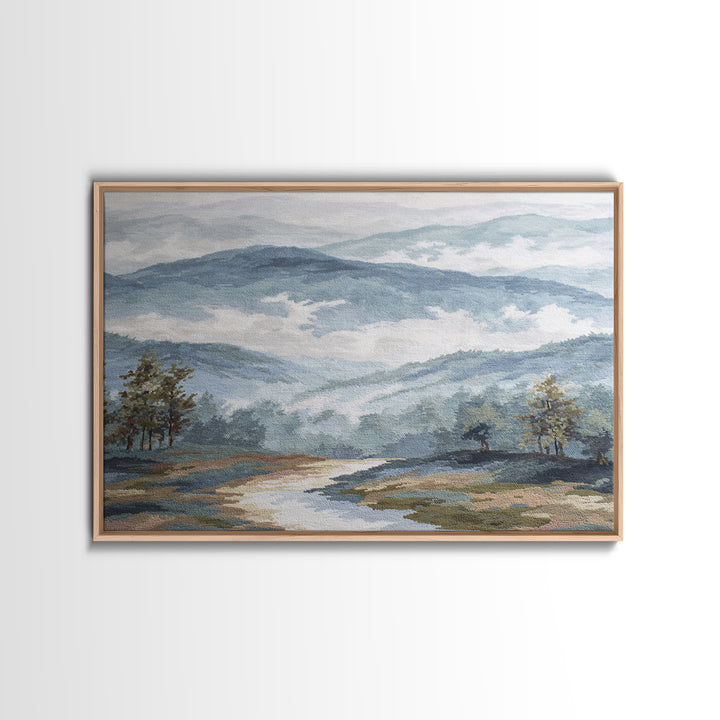 Soft Alpine Horizon Canvas Print, Above Bed Art, 3 Piece Wall Art, Bedroom Decor, Fine Art, Serenity, Textured Painting, ABA-3x2-76