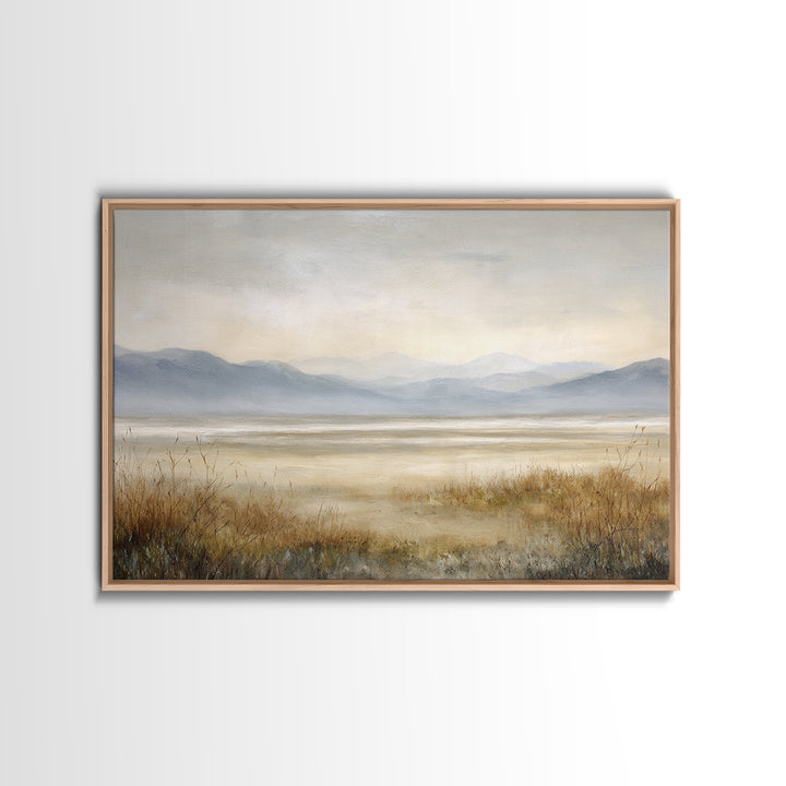 Panoramic Misty Mountain Landscape Framed Canvas Print, Above Bed Art, Home Decor, Bedroom Decor, Fine Art, Serenity, ABA-3x2-77
