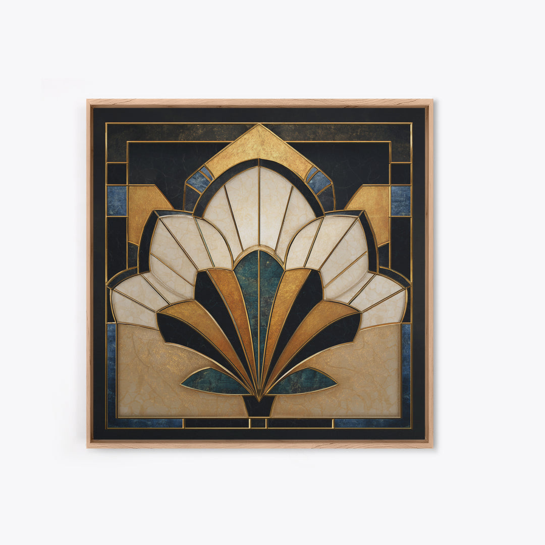 Geometric Lotus Flower Framed Canvas Print, Art Deco Art, Art, Living Room Decor, Oil Painting, Glamour, Art Nouveau, ADA-1x1-12