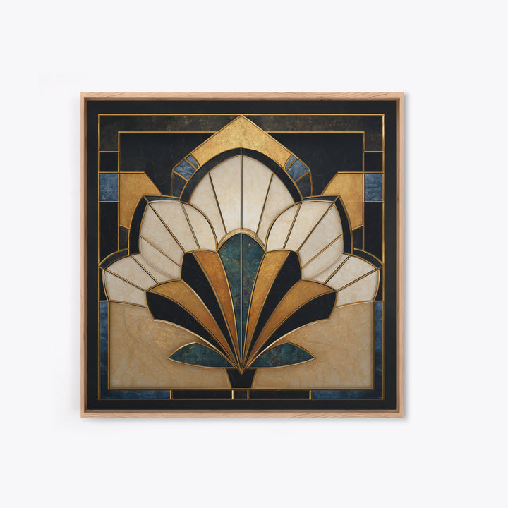 Geometric Lotus Flower Framed Canvas Print, Art Deco Art, Art, Living Room Decor, Oil Painting, Glamour, Art Nouveau, ADA-1x1-12