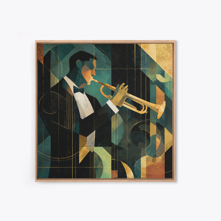 Jazz Trumpet Player Framed Canvas Print, Art Deco Art, Art Print, Living Room Decor, Oil Painting, Glamour, Printable Art, ADA-1x1-28