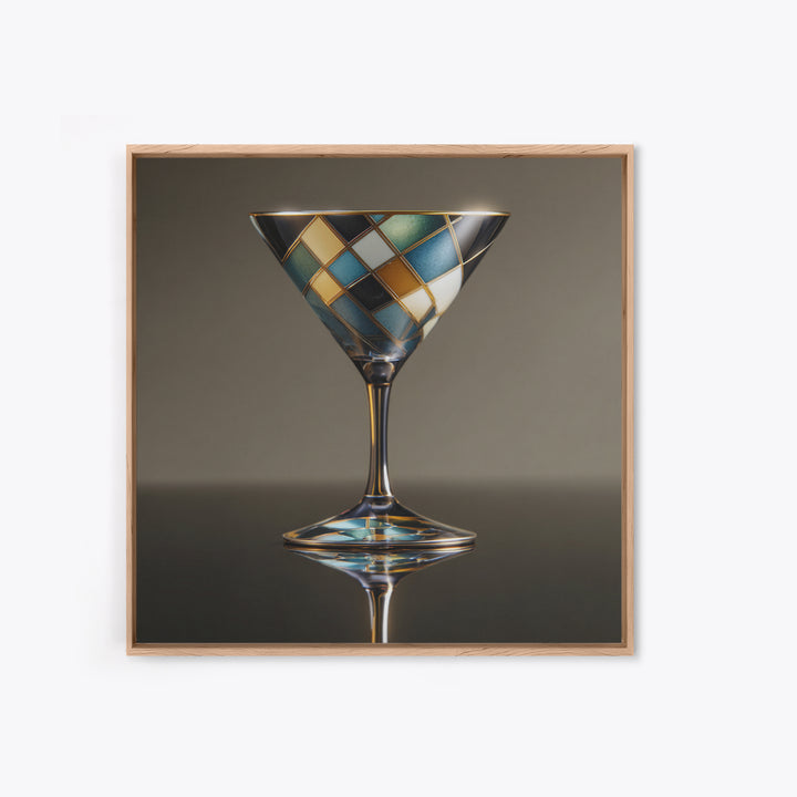 Luxury Cocktail Glass Framed Canvas Print, Art Deco Art, Textured Painting, Living Room Decor, Abstract Art, Glamour, ADA-1x1-29
