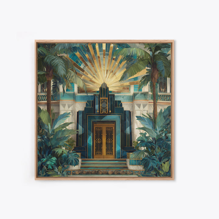 Tropical Hotel Facade Framed Canvas Print, Art Deco Art, Room Decor, Living Room Decor, Fine Art, Glamour, Digital Art, ADA-1x1-40