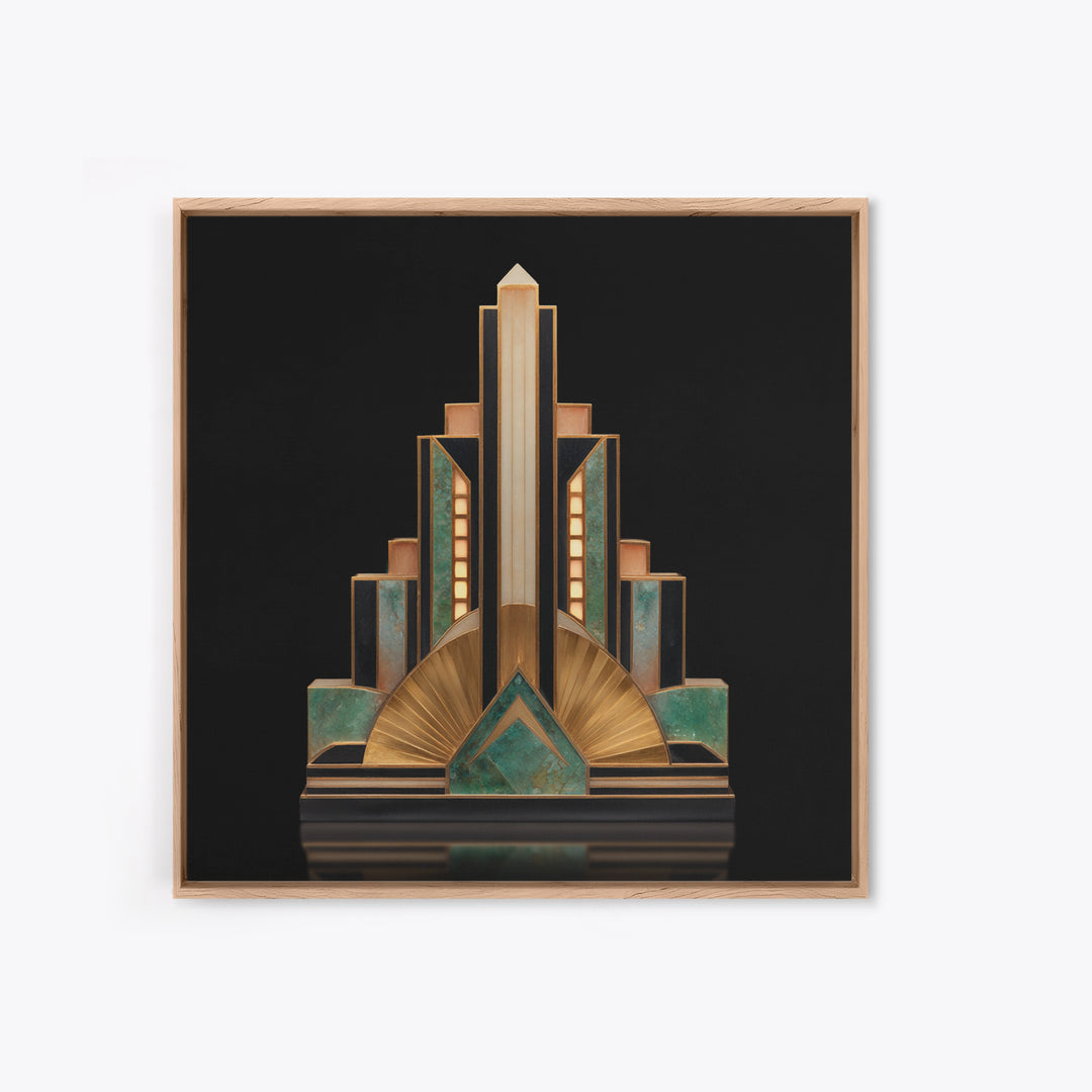 Stylized Skyscraper Crown Framed Canvas Print, Art Deco Art, Art Deco Wallpaper, Living Room Decor, Fine Art, Glamour, ADA-1x1-46
