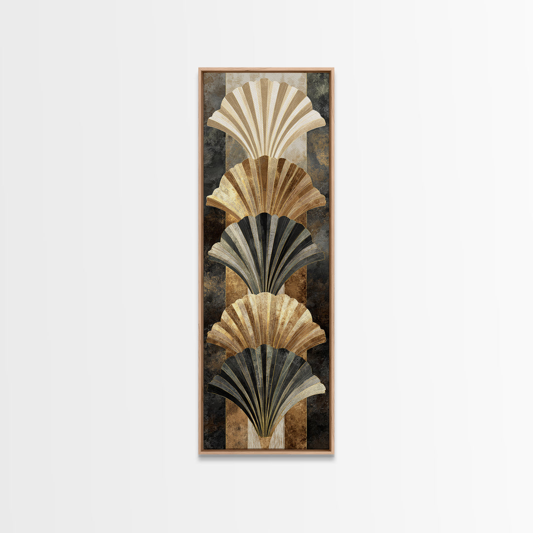 Fan Shaped Shell Motif Canvas Print, Art Deco Art, Decor, Living Room Decor, Abstract Art, Glamour, Apartment Decor, ADA-1x3-32