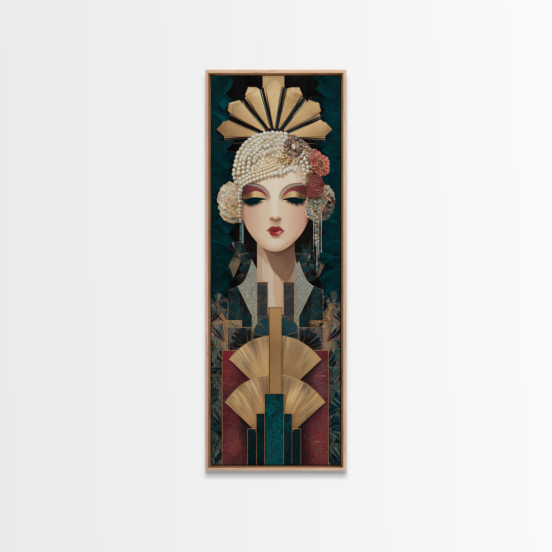 Flapper Portrait with Pearl Strands and Dramatic Canvas Print, Art Deco Art, Fine Art Print, Living Room Decor, Glamour, ADA-1x3-74