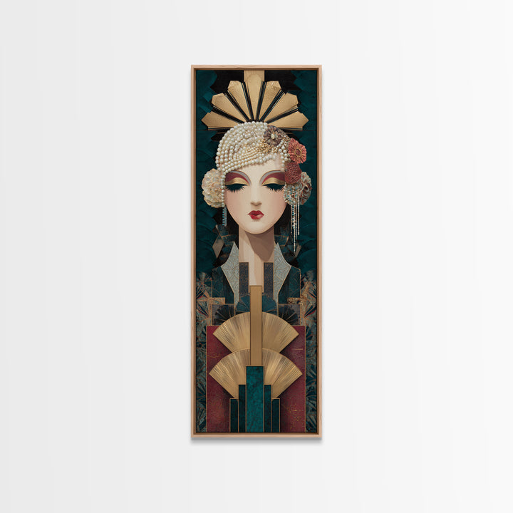 Flapper Portrait with Pearl Strands and Dramatic Canvas Print, Art Deco Art, Fine Art Print, Living Room Decor, Glamour, ADA-1x3-74