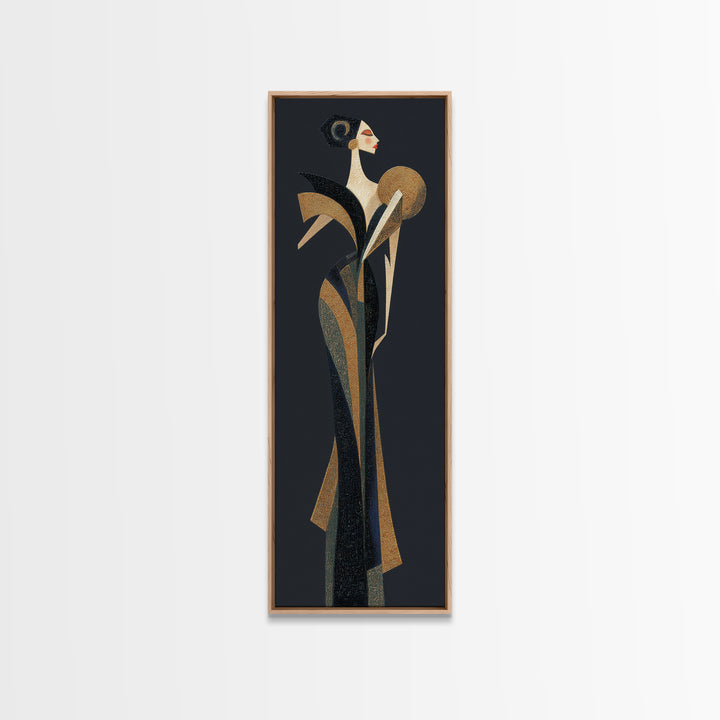 Deco Dancer in Beaded Dress and Angular Framed Canvas Print, Art Deco Art, Boho Decor, Living Room Decor, Oil Painting, Glamour, ADA-1x3-91