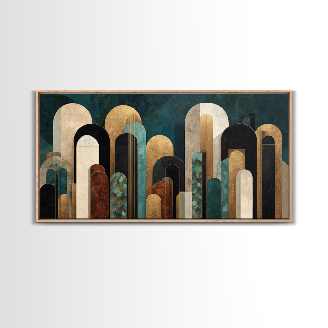 Abstract Stepped Arches Framed Canvas Print, Art Deco Art, Luxury Decor, Living Room Decor, Abstract Art, Glamour, Art Print, ADA-2x1-14