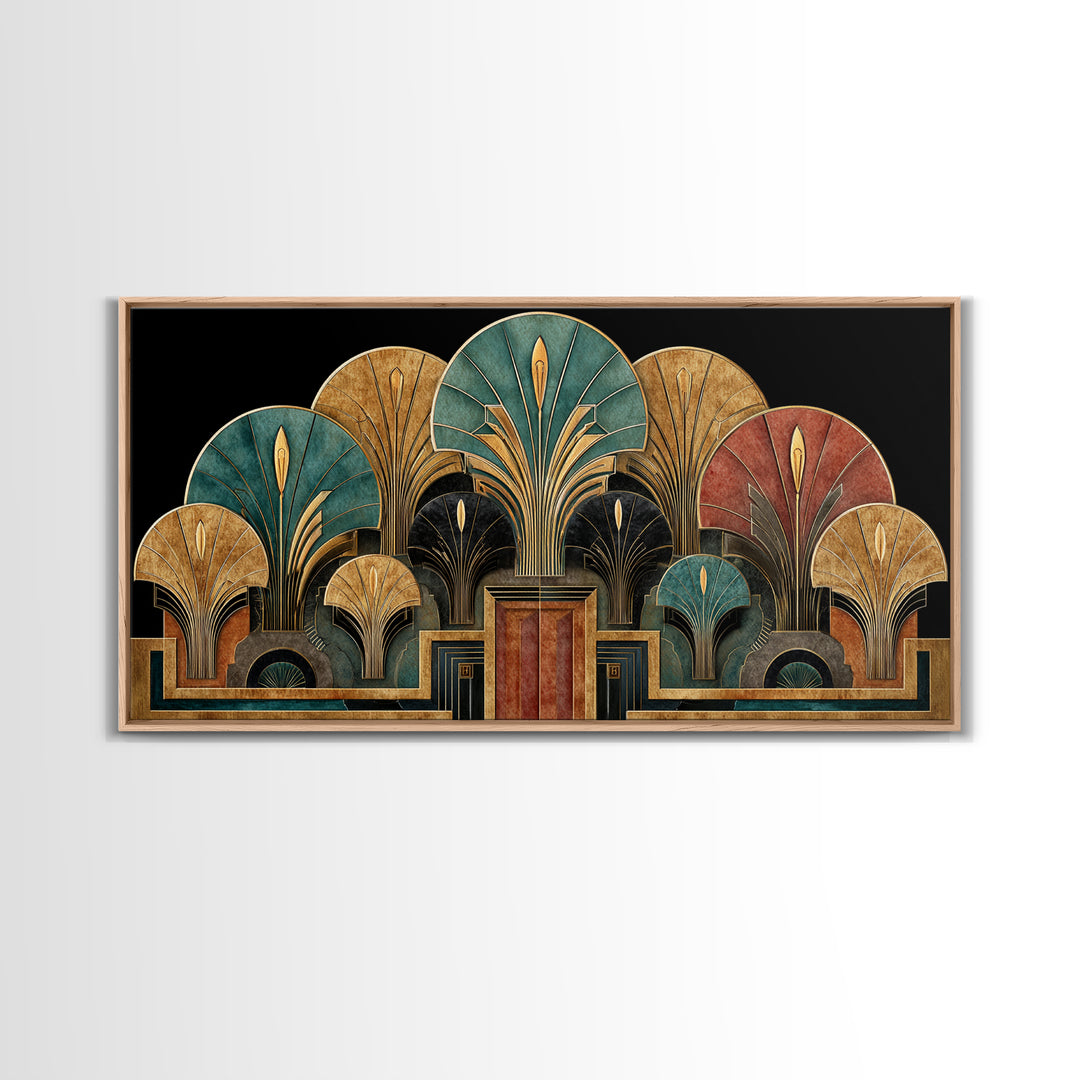 Golden Palm Fronds Arranged Canvas Print, Art Deco Art, Decor, Living Room Decor, Fine Art, Glamour, Apartment Decor, ADA-2x1-52