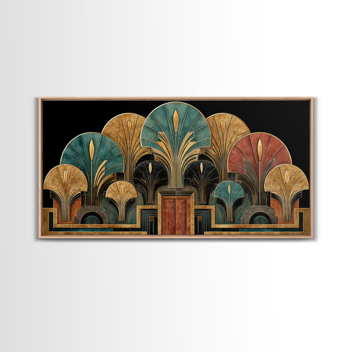 Golden Palm Fronds Arranged Canvas Print, Art Deco Art, Decor, Living Room Decor, Fine Art, Glamour, Apartment Decor, ADA-2x1-52