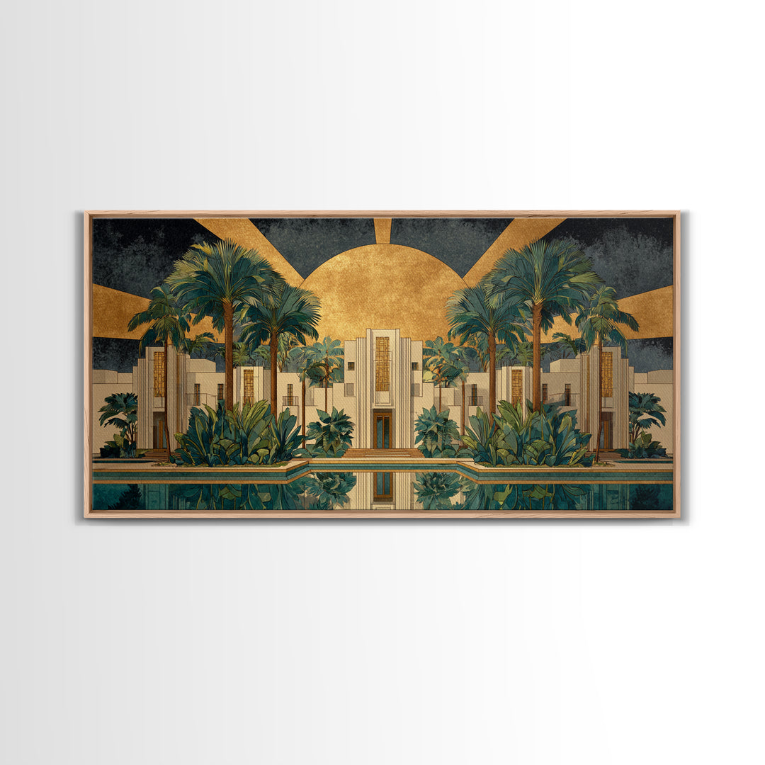 Tropical Hotel Facade Framed Canvas Print, Art Deco Art, Apartment Decor, Living Room Decor, Fine Art, Glamour, Gallery Decor, ADA-2x1-84