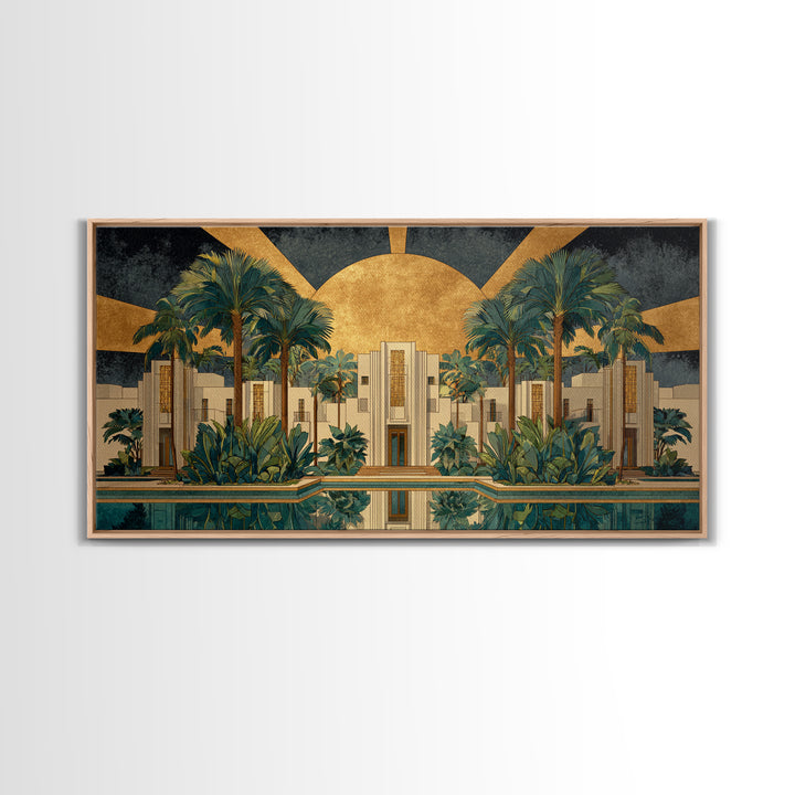 Tropical Hotel Facade Framed Canvas Print, Art Deco Art, Apartment Decor, Living Room Decor, Fine Art, Glamour, Gallery Decor, ADA-2x1-84