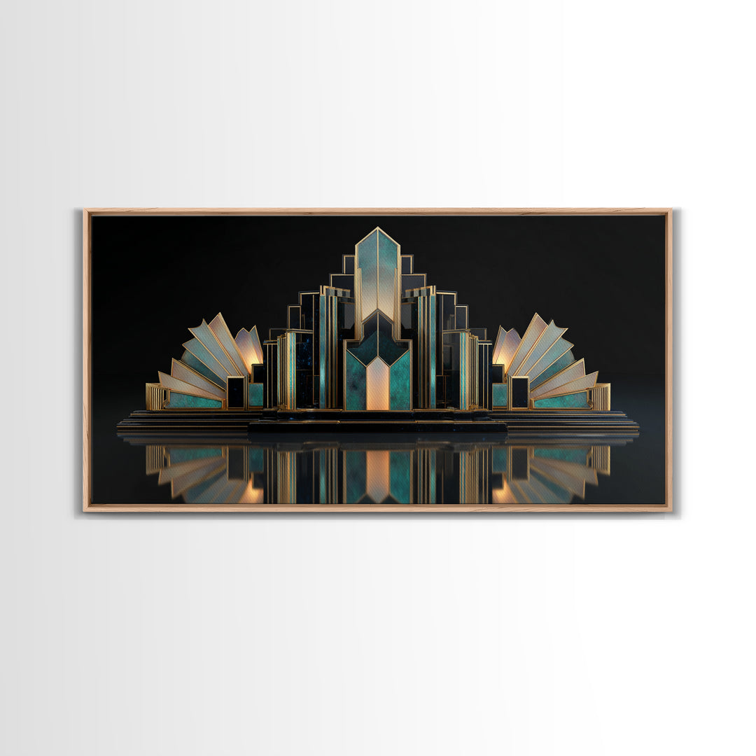 Stylized Skyscraper Crown Framed Canvas Print, Art Deco Art, Art Print, Living Room Decor, Oil Painting, Glamour, Printable Art, ADA-2x1-90