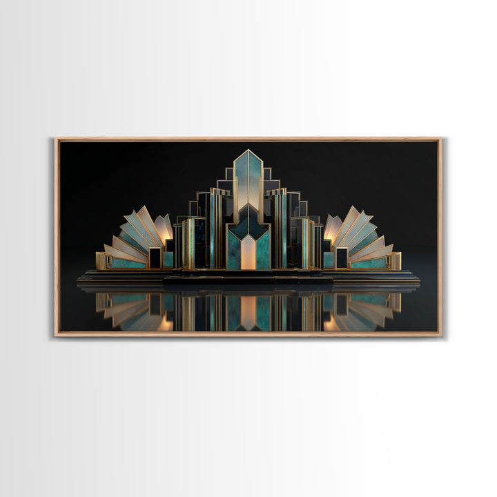Stylized Skyscraper Crown Framed Canvas Print, Art Deco Art, Art Print, Living Room Decor, Oil Painting, Glamour, Printable Art, ADA-2x1-90
