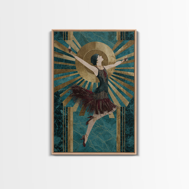 Deco Dancer in Beaded Dress and Angular Canvas Print, Art Deco Art, Minimalist Decor, Living Room Decor, Fine Art, Glamour, ADA-2x3-15