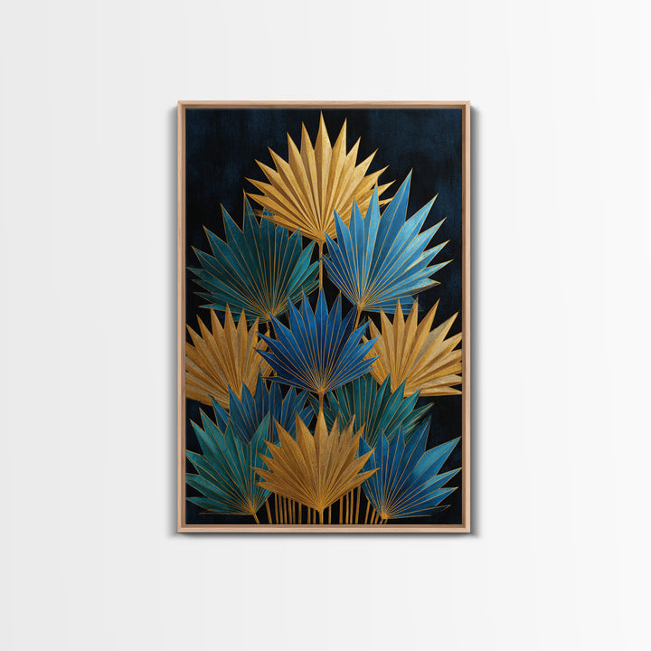 Golden Palm Fronds Arranged Canvas Print, Art Deco Art, Gallery Decor, Living Room Decor, Fine Art, Glamour, Wall Art, ADA-2x3-16