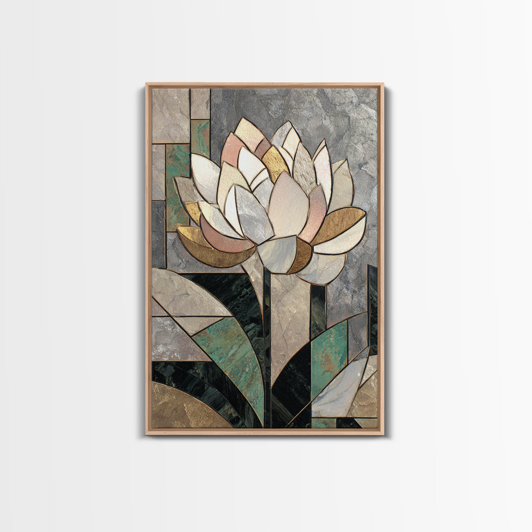 Geometric Lotus Flower Framed Canvas Print, Art Deco Art, Art Deco, Living Room Decor, Watercolor Art, Glamour, ADA-2x3-20