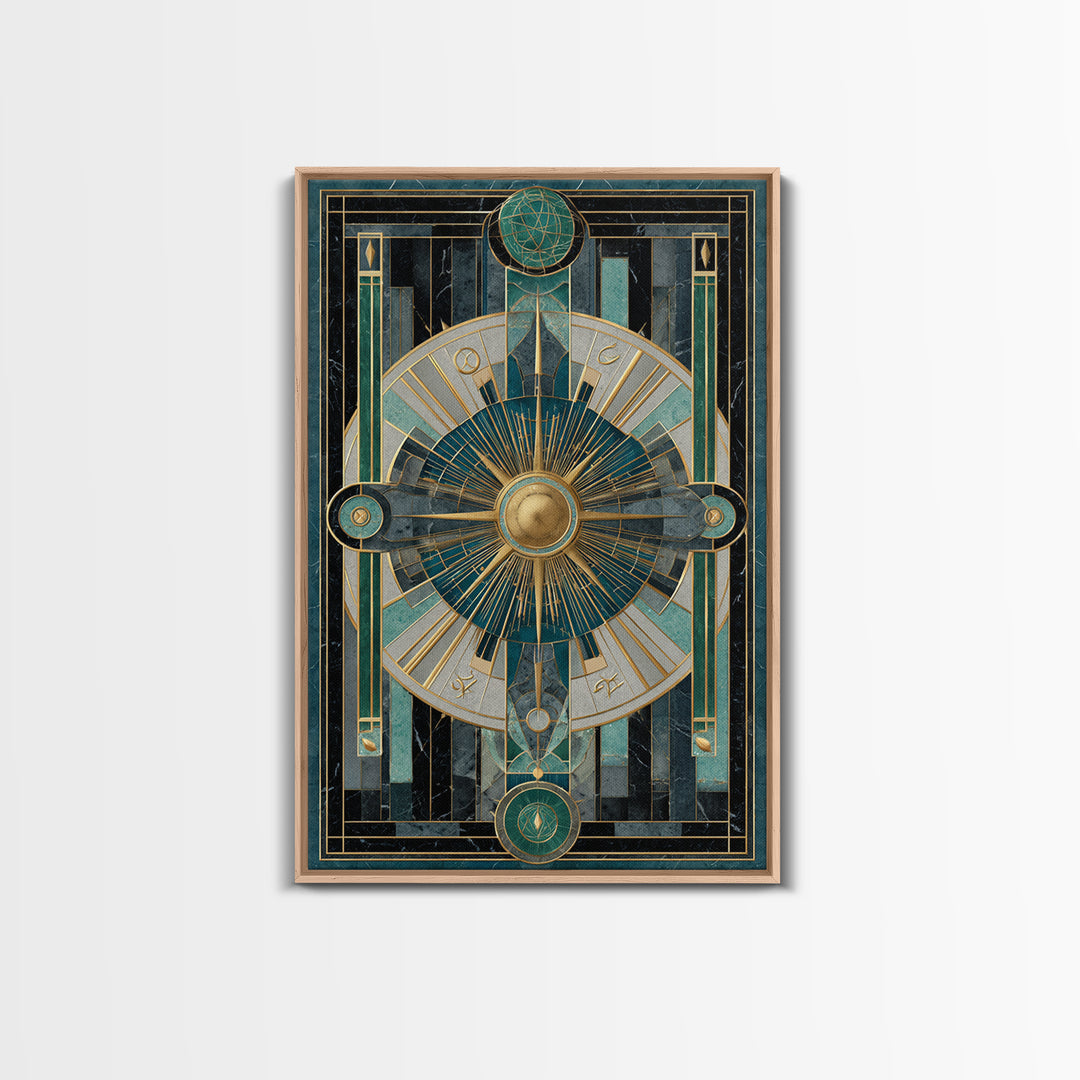 Deco Zodiac Wheel Framed Canvas Print, Art Deco Art, Art Deco, Living Room Decor, Abstract Art, Glamour, Art Deco Wallpaper, ADA-2x3-53