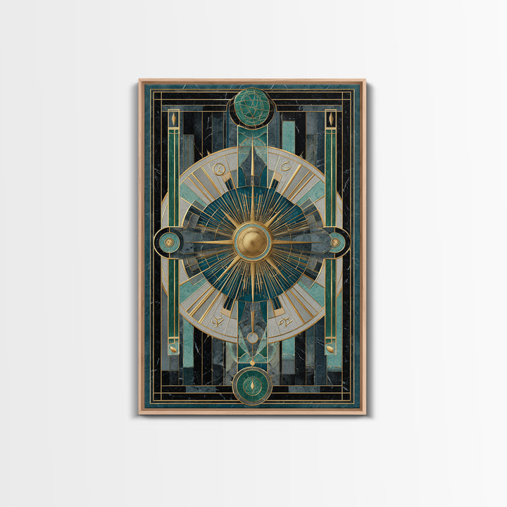 Deco Zodiac Wheel Framed Canvas Print, Art Deco Art, Art Deco, Living Room Decor, Abstract Art, Glamour, Art Deco Wallpaper, ADA-2x3-53