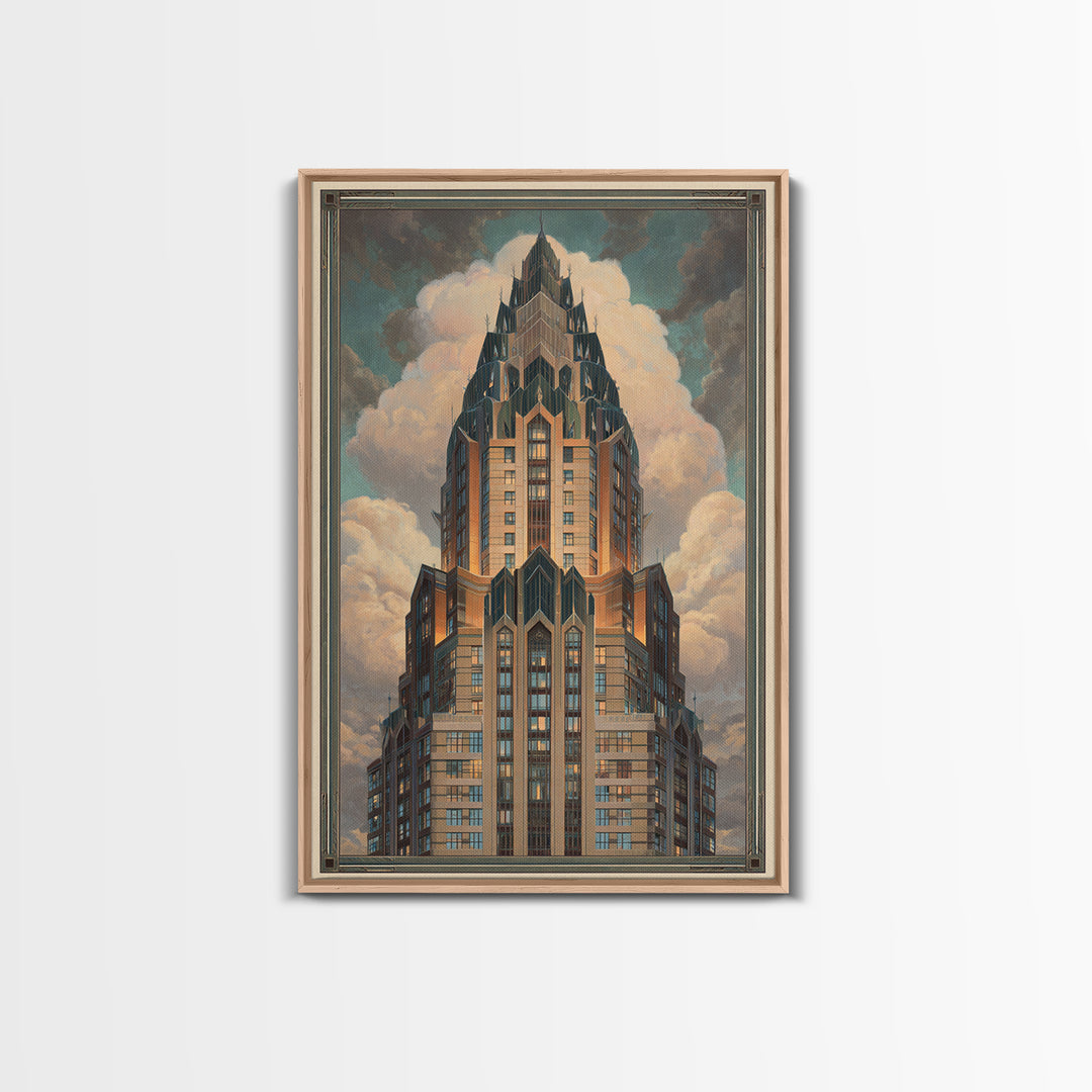 Stylized Skyscraper Crown Canvas Print, Art Deco Art, Wall Decor, Living Room Decor, Fine Art, Glamour, Abstract Art, ADA-2x3-54