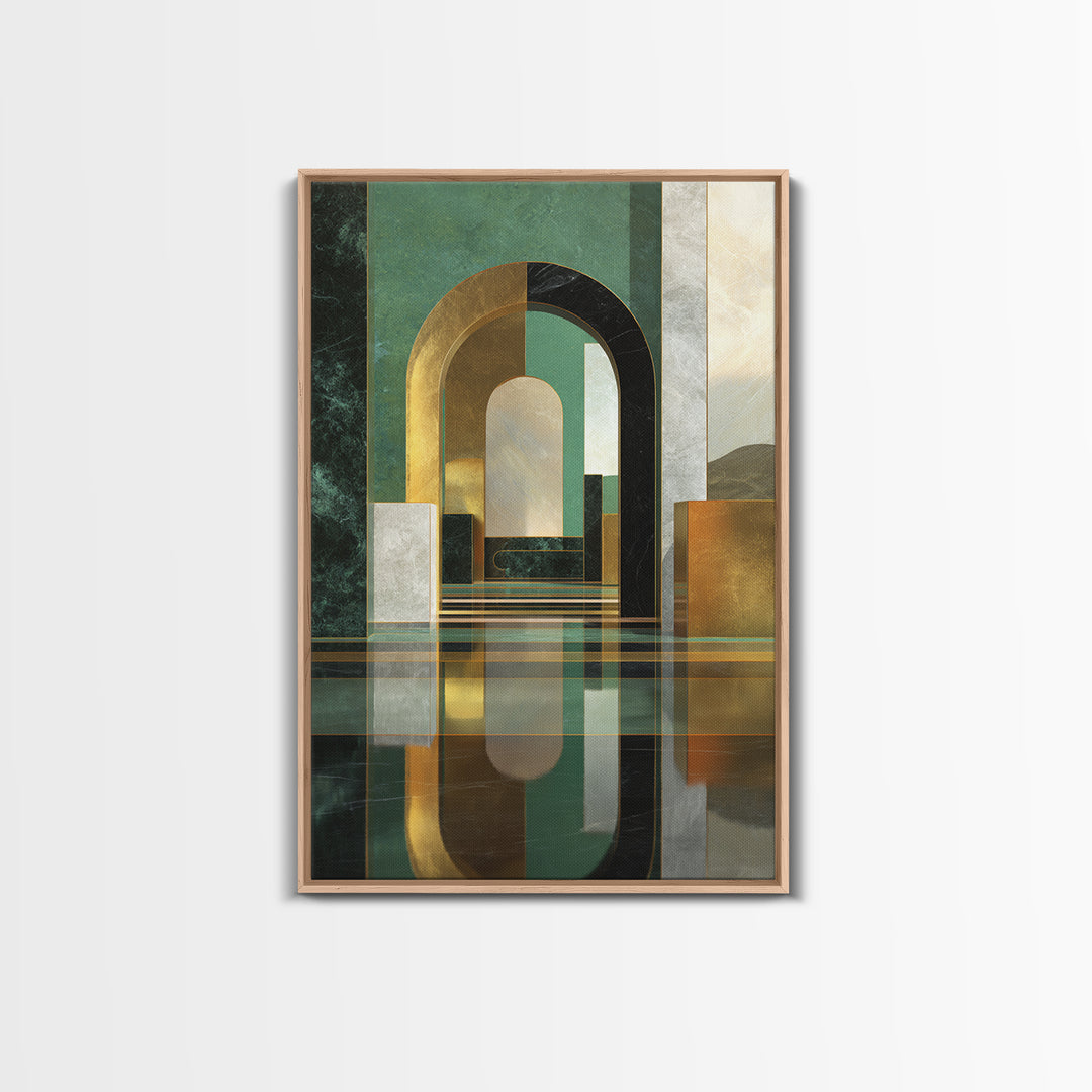 Deco Doorway Study Canvas Print, Art Deco Art, Blue Wallpaper, Living Room Decor, Oil Painting, Glamour, Minimalist Decor, ADA-2x3-95