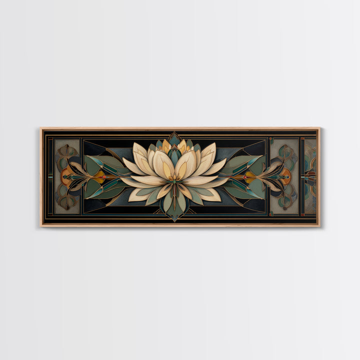 Geometric Lotus Flower Framed Canvas Print, Art Deco Art, Blue Wallpaper, Living Room Decor, Watercolor Art, Glamour, ADA-3x1-28
