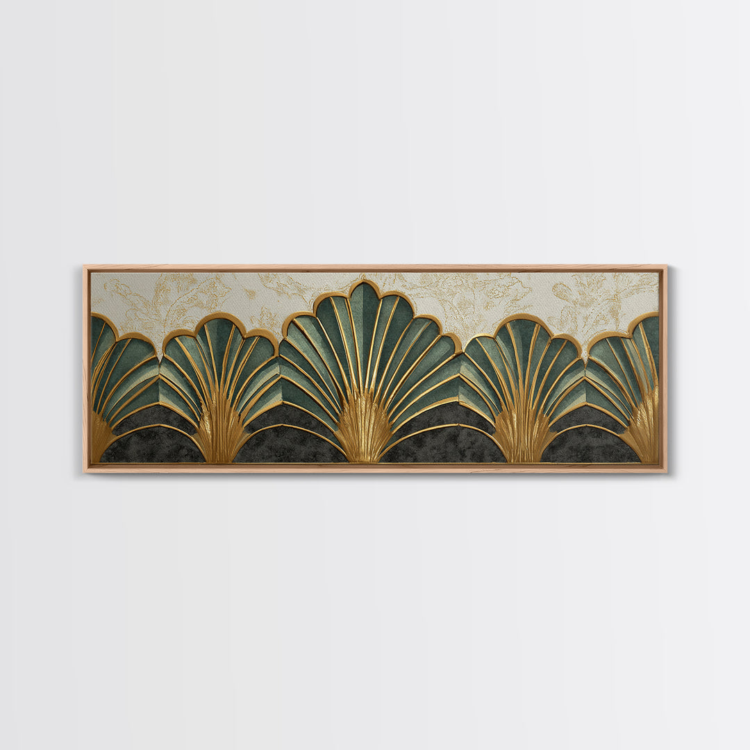 Golden Palm Fronds Arranged Canvas Print, Art Deco Art, Textured Painting, Living Room Decor, Fine Art, Glamour, Printable, ADA-3x1-48