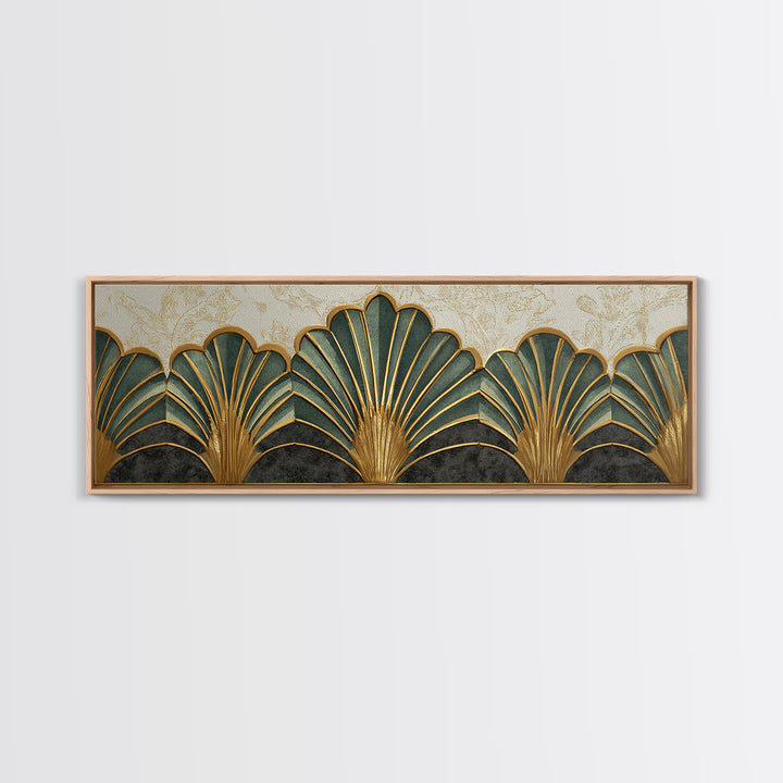 Golden Palm Fronds Arranged Canvas Print, Art Deco Art, Textured Painting, Living Room Decor, Fine Art, Glamour, Printable, ADA-3x1-48