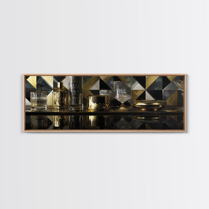 Luxury Cocktail Glass Framed Canvas Print, Art Deco Art, Gallery Decor, Living Room Decor, Fine Art, Glamour, Wall Art, ADA-3x1-69