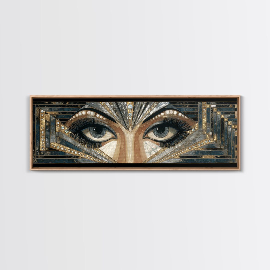 Flapper Portrait with Pearl Strands and Dramatic Canvas Print, Art Deco Art, Digital Art, Living Room Decor, Fine Art, Glamour, ADA-3x1-78
