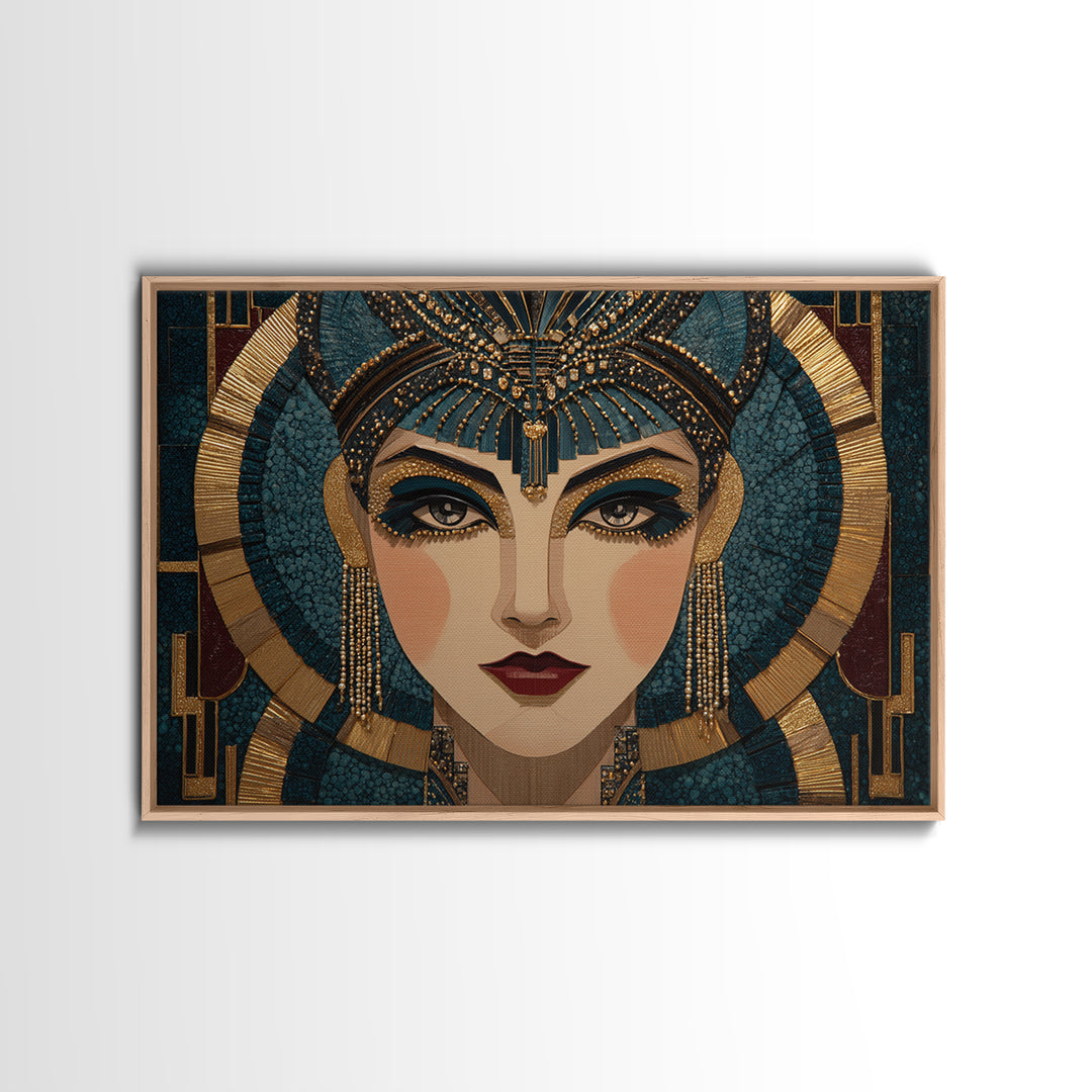 Flapper Portrait with Pearl Strands and Dramatic Framed Canvas Print, Art Deco Art, Boho, Living Room Decor, Fine Art, Glamour, ADA-3x2-18