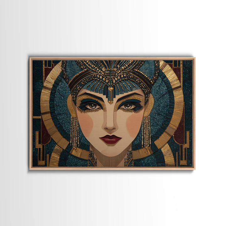 Flapper Portrait with Pearl Strands and Dramatic Framed Canvas Print, Art Deco Art, Boho, Living Room Decor, Fine Art, Glamour, ADA-3x2-18