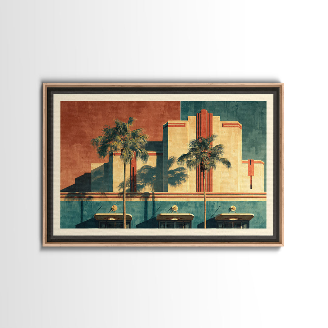 Tropical Hotel Facade Canvas Print, Art Deco Art, Minimalist Decor, Living Room Decor, Fine Art, Glamour, Wall Art Prints, ADA-3x2-68