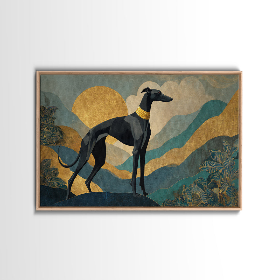 Elegant Greyhound Silhouette Framed Canvas Print, Art Deco Art, Gallery Decor, Living Room Decor, Fine Art, Glamour, Wall Art, ADA-3x2-69