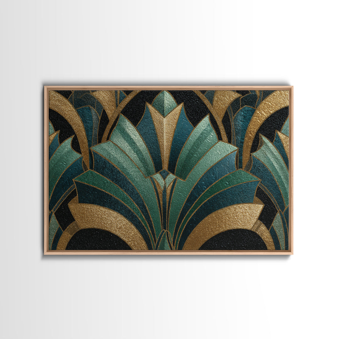 Fan Shaped Shell Motif Canvas Print, Art Deco Art, Living Room Decor, Abstract Art, Glamour, Mid Century Modern, ADA-3x2-72