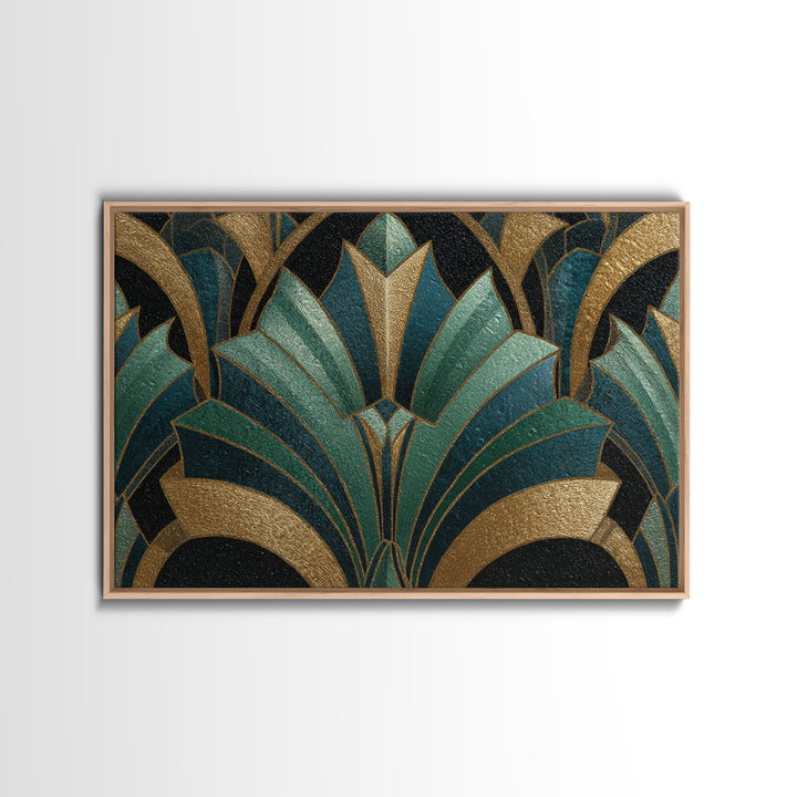 Fan Shaped Shell Motif Canvas Print, Art Deco Art, Living Room Decor, Abstract Art, Glamour, Mid Century Modern, ADA-3x2-72