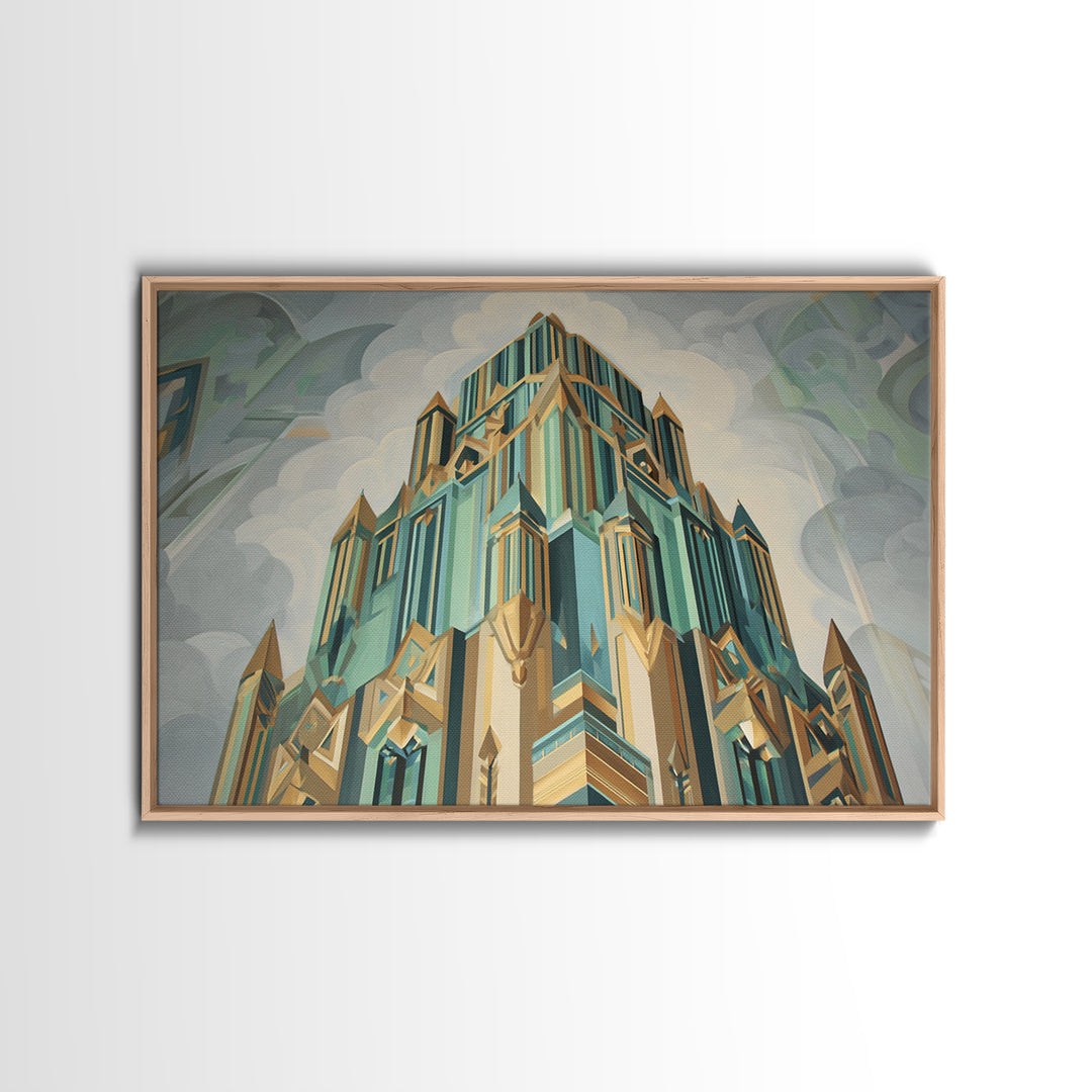 Stylized Skyscraper Crown Canvas Print, Art Deco Art, Art Deco Wallpaper, Living Room Decor, Fine Art, Glamour, ADA-3x2-98