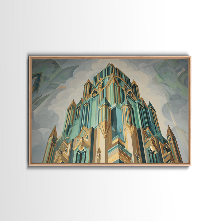 Stylized Skyscraper Crown Canvas Print, Art Deco Art, Art Deco Wallpaper, Living Room Decor, Fine Art, Glamour, ADA-3x2-98