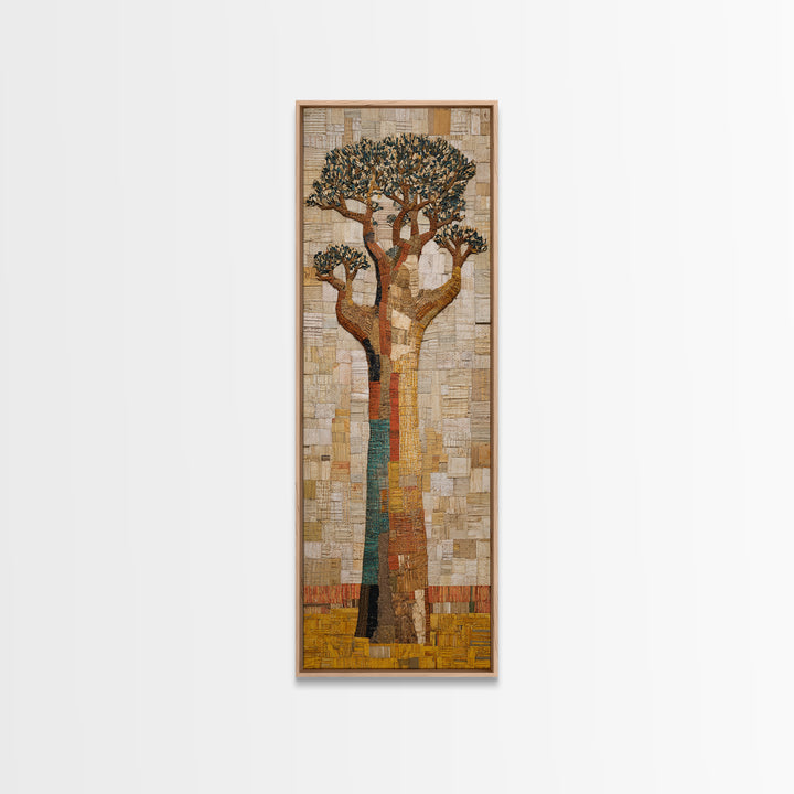 Textured Neutral Baobab Tree, African Wall Art, Beige Motherland Decor, Modern Safari Landscape, Framed Canvas Print Gift