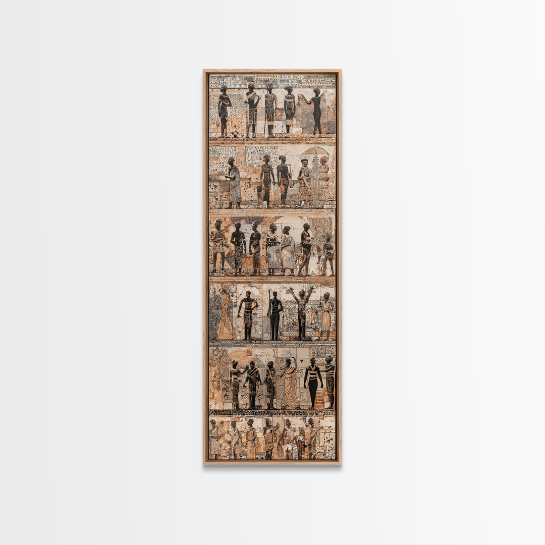 Sepia Egyptian Figures And Hieroglyphs, African Wall Art, Ancient Culture Art, Neutral Framed Canvas Print Decor Gift For Home