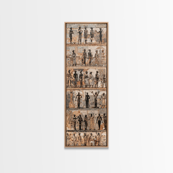 Sepia Egyptian Figures And Hieroglyphs, African Wall Art, Ancient Culture Art, Neutral Framed Canvas Print Decor Gift For Home