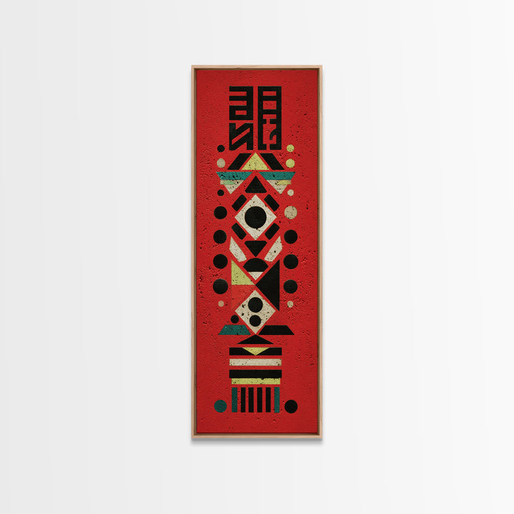 Red Tribal Geometric Totem, African Wall Art, Modern Afro Decor, Ethnic Pattern Framed Canvas Print Statement Gift For Home