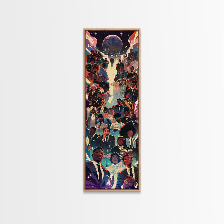 Regal Black Family Gathering Under Moonlit Sky, Wall Art, African American Art Print, Afrocentric Culture Home Decor Gift
