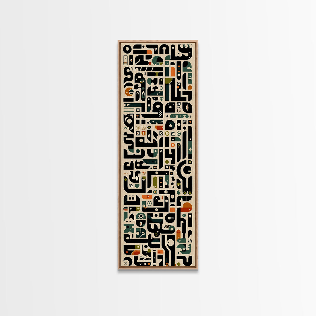 Cream Black African Glyph Pattern Framed Canvas Print, Modern Tribal Wall Decor, Afrocentric Office Art, Cultural Home Gift