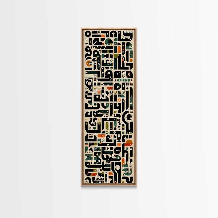 Cream Black African Glyph Pattern Framed Canvas Print, Modern Tribal Wall Decor, Afrocentric Office Art, Cultural Home Gift